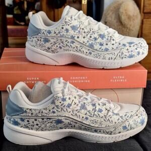 Easy Spirit Romy Walking Sneaker Women's 10 WW White Blue Floral Leather Comfort